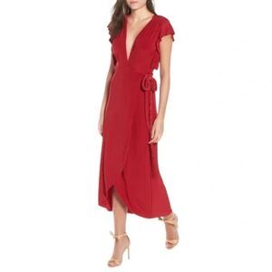 MISA LOS ANGELES RED WRAP MAXI DRESS | SILKY DRAPE | RESORT TO WEDDING SIZE S‎